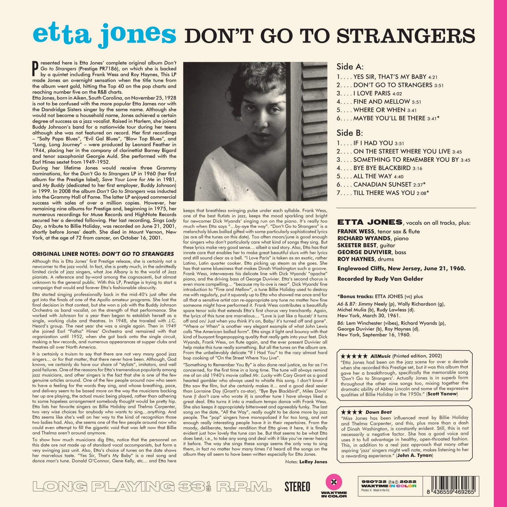 Etta Jones - Don't Go To Strangers + 3 Bonus Tracks (180 Gram Colored Blue Vinyl) (LP)