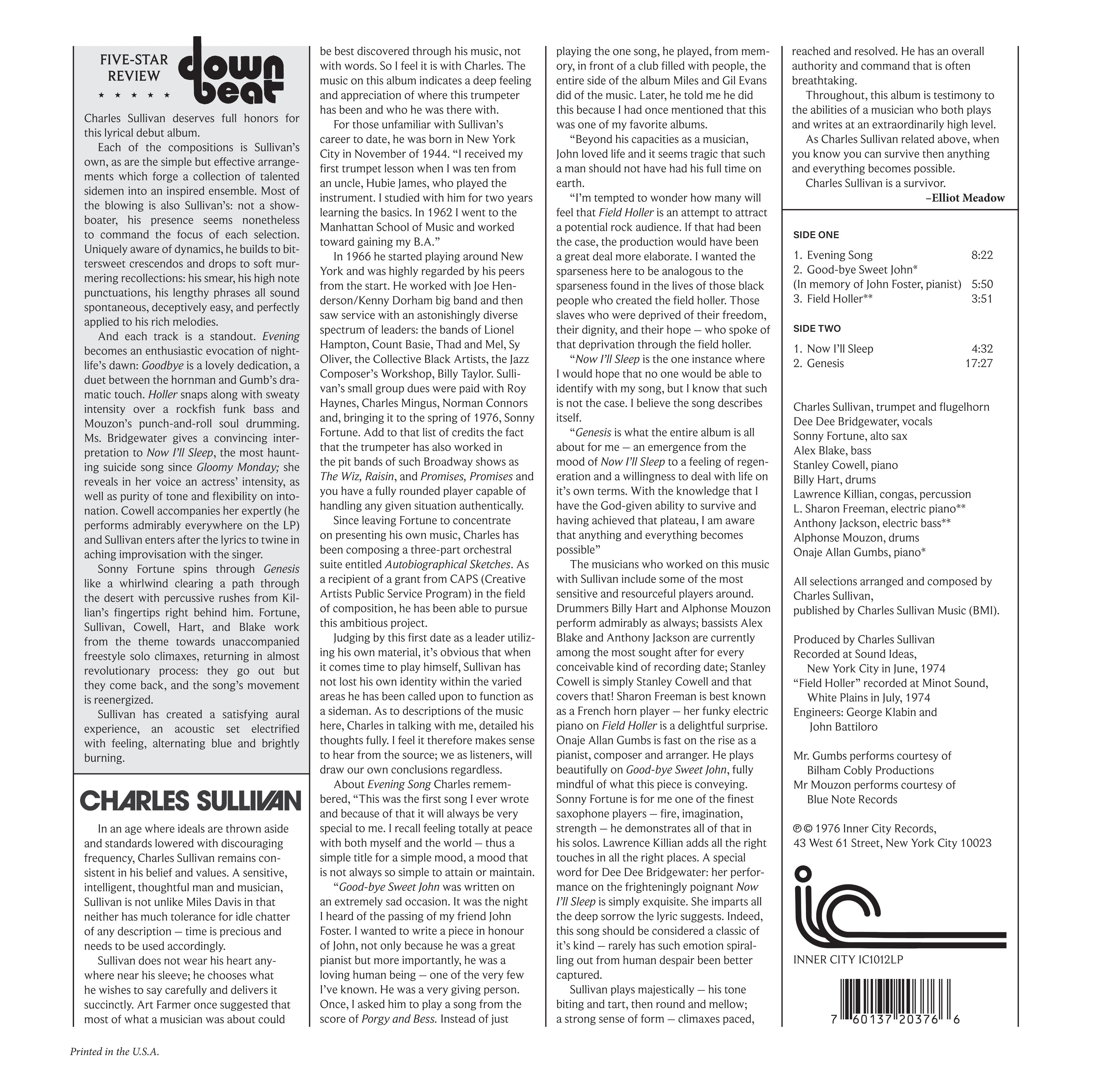 Charles Sullivan - Genesis (Black Vinyl) (LP) *WEBSTORE EXCLUSIVE* PREORDER